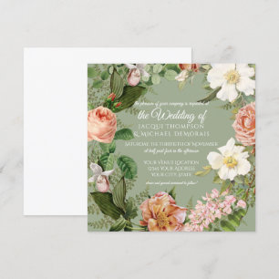 Mint White Rose Vintage Botanical Floral Wedding Invitation