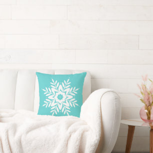 Mint White Snowflake Cushion