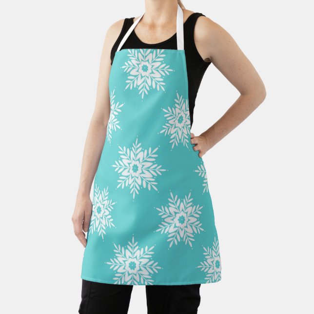 Mint White Snowflake Pattern   Apron (Insitu)