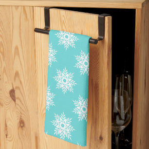 Mint White Snowflake Pattern   Tea Towel