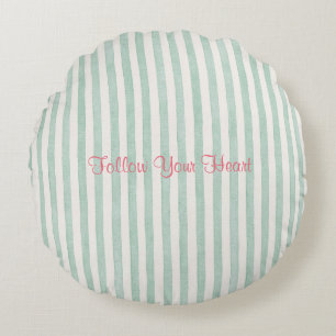 Mint White Stripes Dots Round Cushion