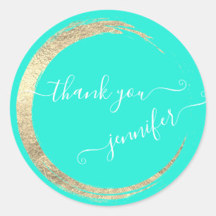 Mint White Thank You Gold Frame Modern Classic Round Sticker