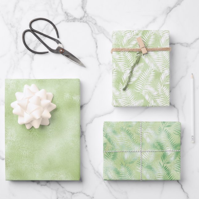 Mint White Tropical Beach Leaves  Wrapping Paper Sheet (Front)