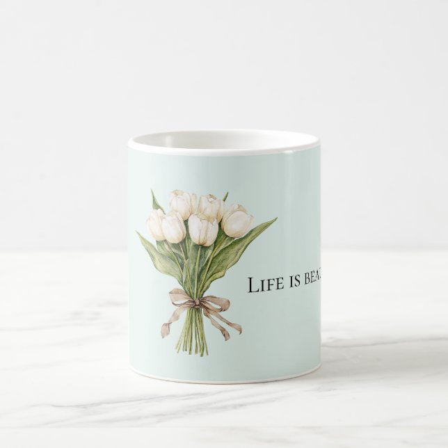 Mint White Tulip Flowers  Coffee Mug (Center)