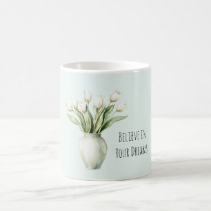 Mint White Tulip Flowers in Vase Coffee Mug