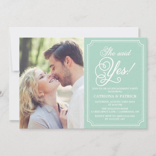 Mint & White Whimsical Engagement Party Invitation (Front)