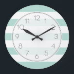 Mint Wide Stripes Large Clock<br><div class="desc">Cute Preppy Nautical Wide Stripe Pattern</div>