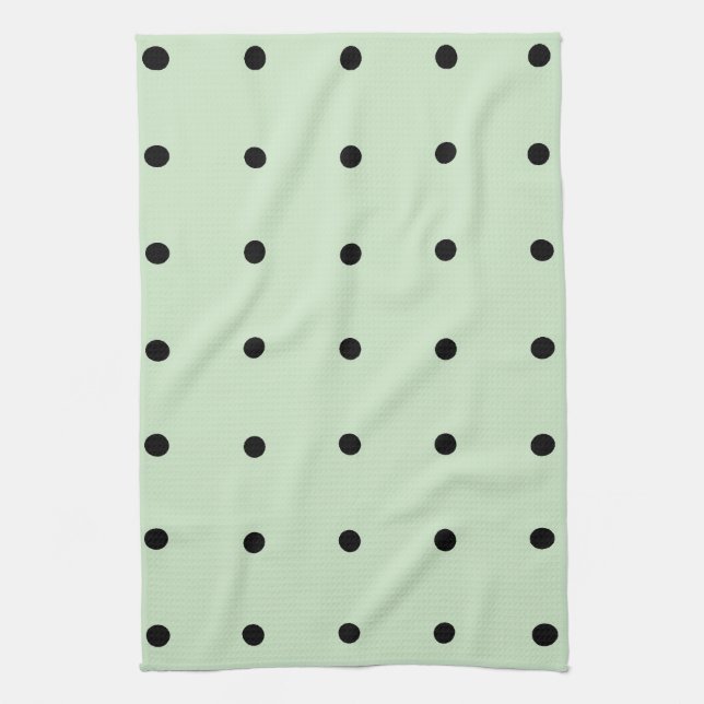 Mint With Black Polka Dots Kitchen Towel (Vertical)