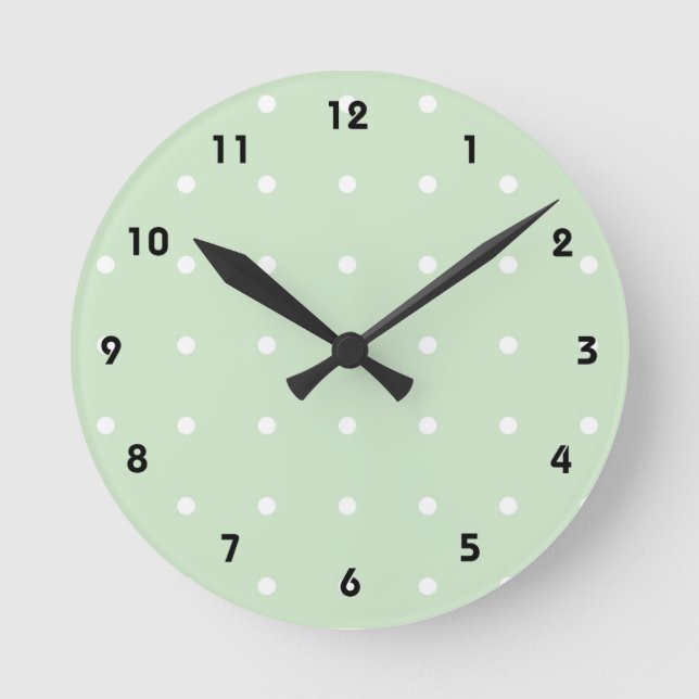 Mint With White Polka Dots Wall Clock (Front)