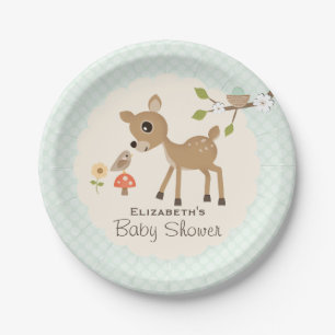 Mint Woodland Deer Baby Shower Paper Plate