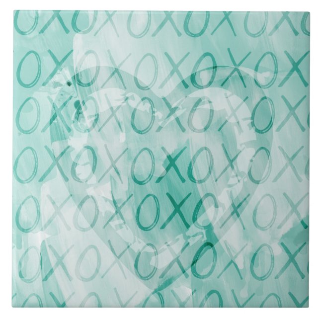 Mint XOXO Love Ceramic Tile (Front)