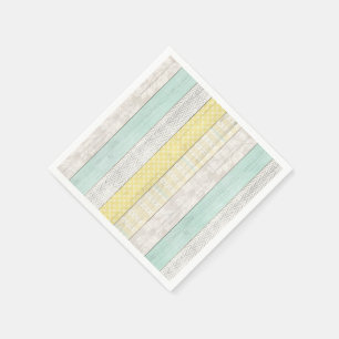 Mint & Yellow Boho Geometric Pattern Rustic Wood Napkin