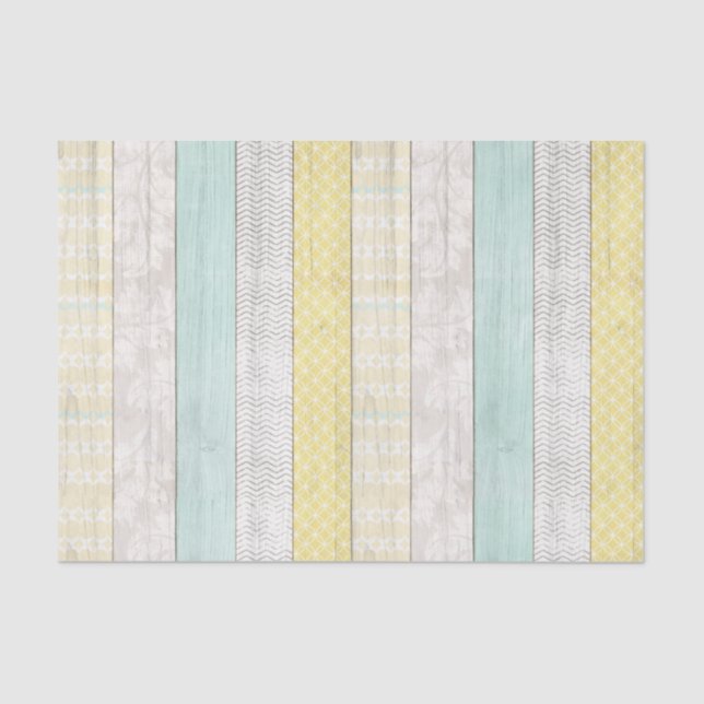 Mint & Yellow Boho Geometric Pattern Rustic Wood Tissue Paper (Front)