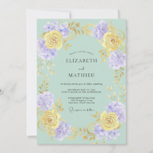 Mint Yellow Floral Romance Wedding Invitation