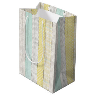 Mint & Yellow Geometric Rustic Wood Baby Shower Medium Gift Bag