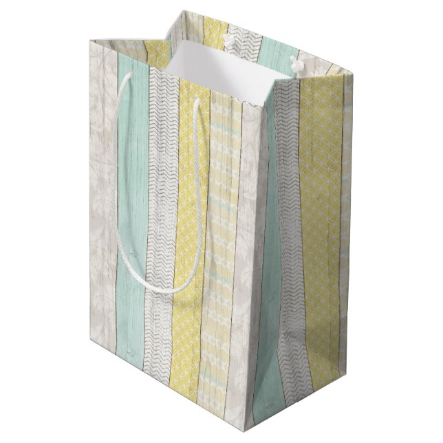 Mint & Yellow Geometric Rustic Wood Baby Shower Medium Gift Bag (Back Angled)