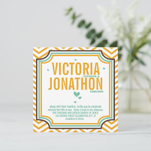 Mint Yellow Modern Zig Zag Typography Wedding Invitation