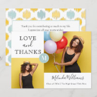 Mint & Yellow Monogram Photo Thank You Graduation