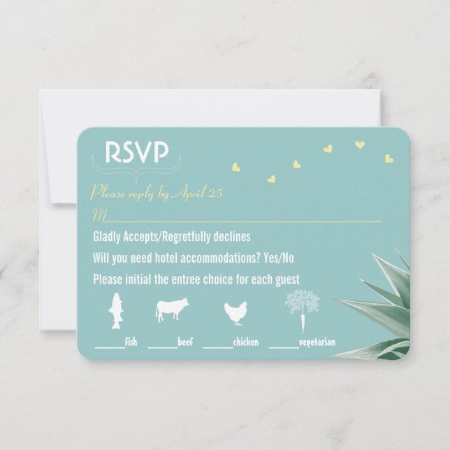 Mint Yellow Succulent Wedding RSVP Menu Choices (Front)