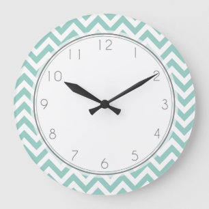Mint Zigzag Stripes Pattern Large Clock