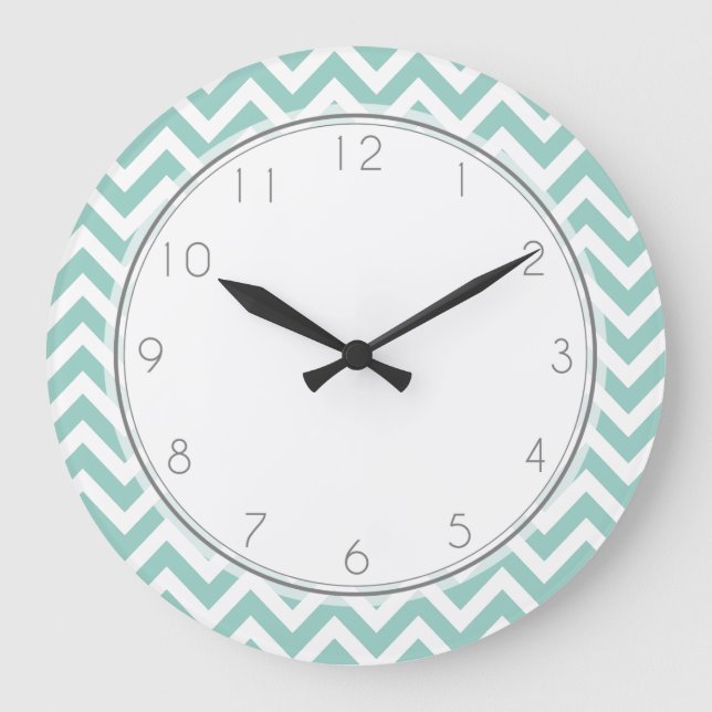 Mint Zigzag Stripes Pattern Large Clock (Front)