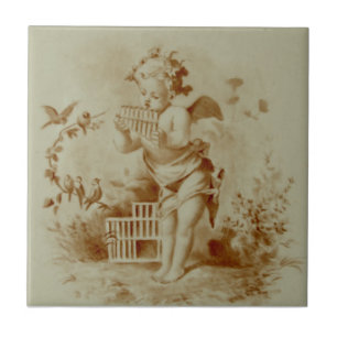 Minton Cherub Playing Pan Pipes for Birds HP Repro Ceramic Tile