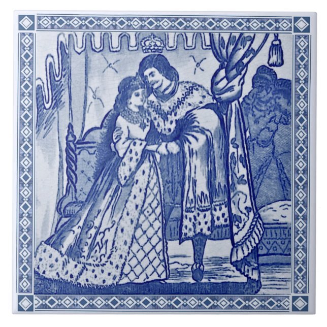 Minton Cinderella Blue Victorian Repro Tile c.1880 (Front)