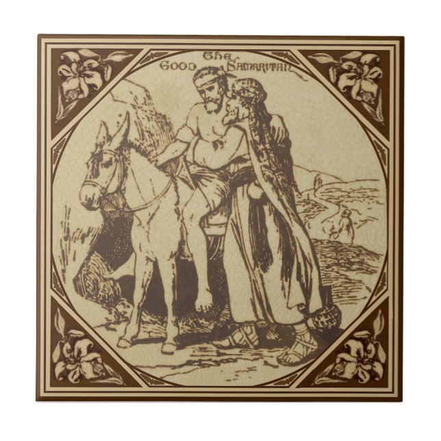 Minton Good Samaritan Bible Story Repro Antique Ceramic Tile (Front)
