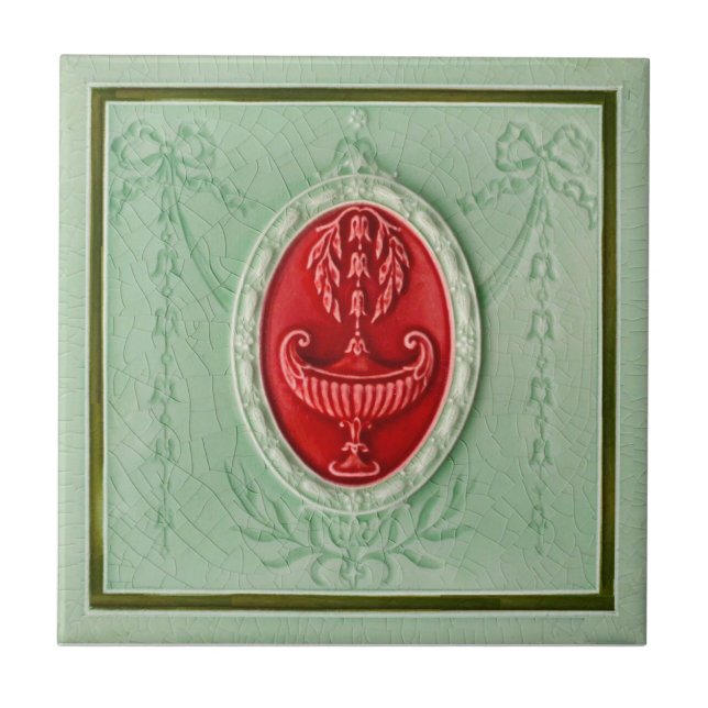 MInton Neoclassical LtGreen 1890 Faux Relief Repro Ceramic Tile (Front)