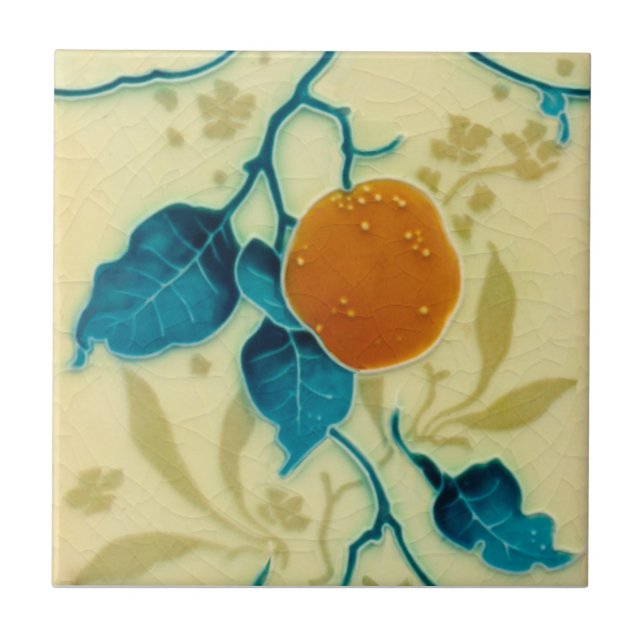 Minton Orange Fruit Branch Majolica c1900 Repro Ceramic Tile (Front)
