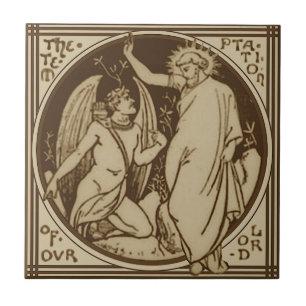 Minton Temptation of Christ Repro Antique Sepia Ceramic Tile