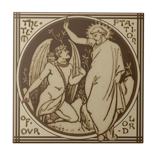 Minton Temptation of Christ Repro Antique Sepia Ceramic Tile (Front)