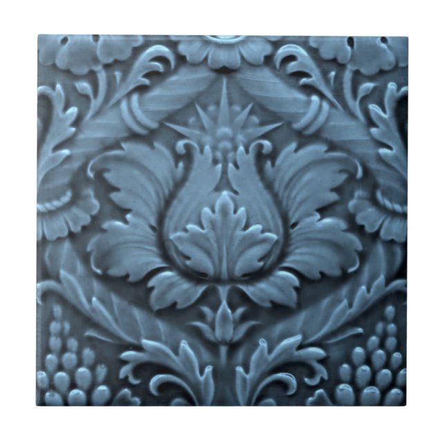 Minton Victorian Faux Relief Blue Reproduction Ceramic Tile (Front)