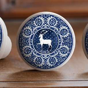 Mintons Deer Antler British Royal Blue Victorian Ceramic Knob