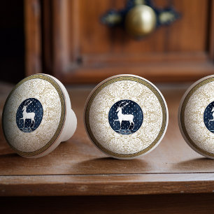 Mintons Deer British Royal Blue Gold Antler Ceramic Knob