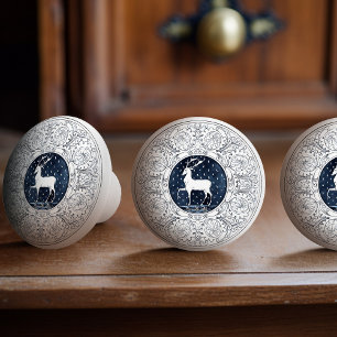 Mintons Deer British Royal Blue Victorian Antler Ceramic Knob