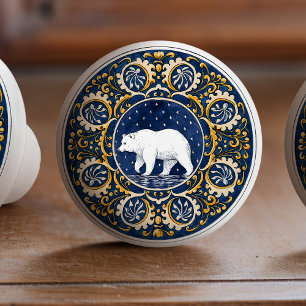 Mintons Grizzly Bear Blue Yellow Victorian Ceramic Knob