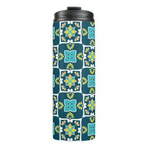 Minty and teal Azulejos with yellow elements Thermal Tumbler
