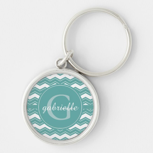 Minty Chevron Monogram Key Ring (Front)