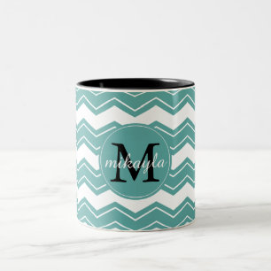 Minty Chevron Monogram Two-Tone Coffee Mug