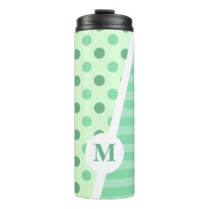 Minty Fresh Blue Polka Dots and Stripes: Monogram Thermal Tumbler