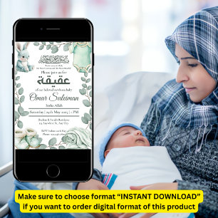 Minty Green Baby Stuff Muslim Aqiqah Invitation