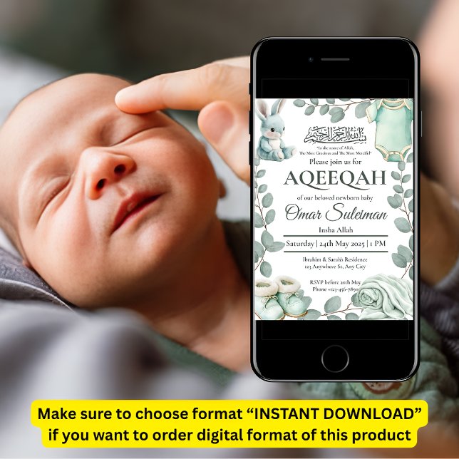 Minty Green Baby Stuff Muslim Aqiqah Invitation (Creator Uploaded)