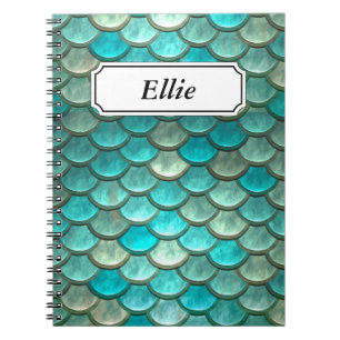 Minty Green Mermaid fish scales pattern Notebook