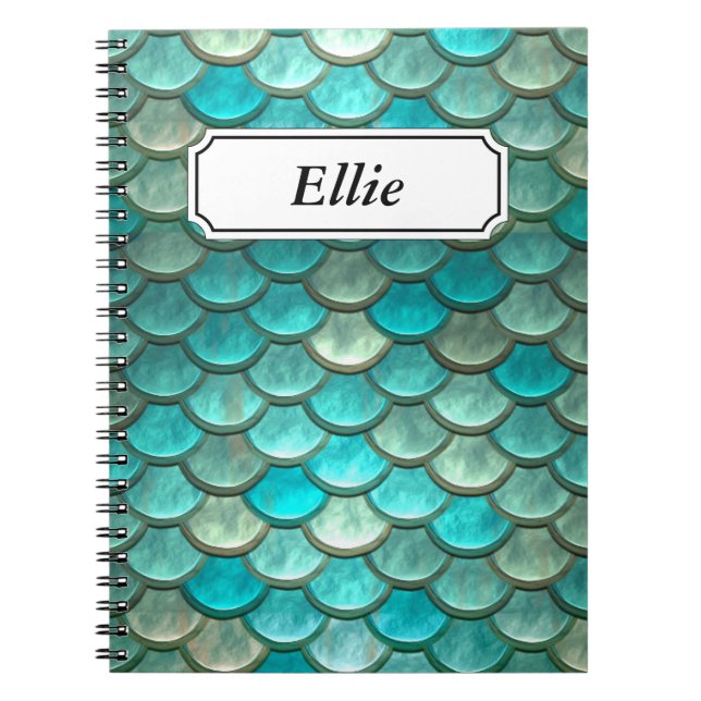 Minty Green Mermaid fish scales pattern Notebook (Front)