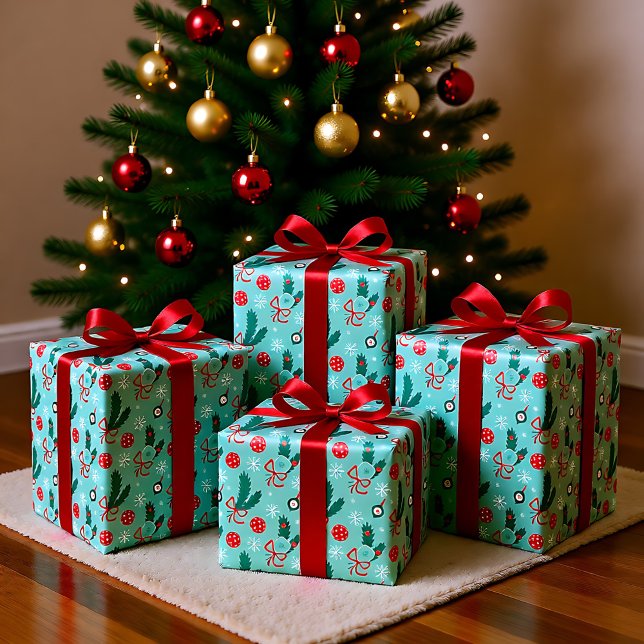 Minty Green Pickleball Merry Christmas 🎁  Wrapping Paper (Minty Green Pickleball Merry Christmas 🎁 Wrapping Paper)