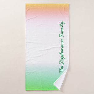 Minty Green to White Gradient with Green Script Bath Towel Set