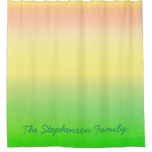 Minty Green to Yellow Gradient with Green Script Shower Curtain