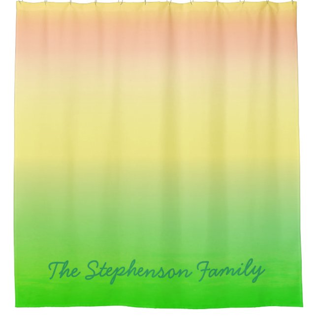 Minty Green to Yellow Gradient with Green Script Shower Curtain (Front)