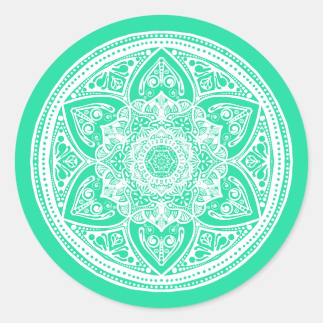 Minty Mandala Classic Round Sticker (Front)